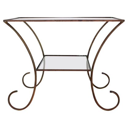 EstablishedLines Large Deco Style Solid Brass Serving Console Hall Table circa 1930s Nice Patina