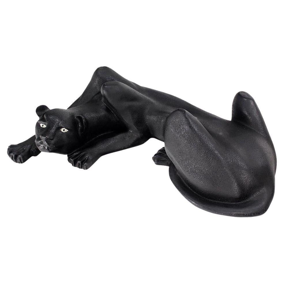 Large Coffee Table Sculptural Base of a Panther Large Black Cat Mid Century