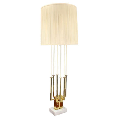EstablishedLines Mid Century Modern Tall Brass Marble Base Table Lamp MINT!