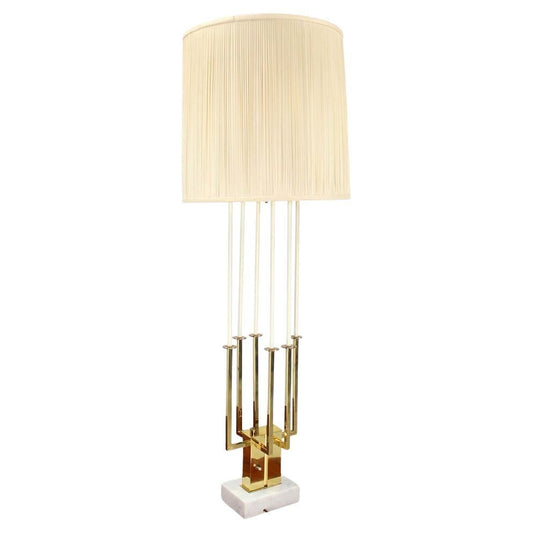 EstablishedLines Mid Century Modern Tall Brass Marble Base Table Lamp MINT!