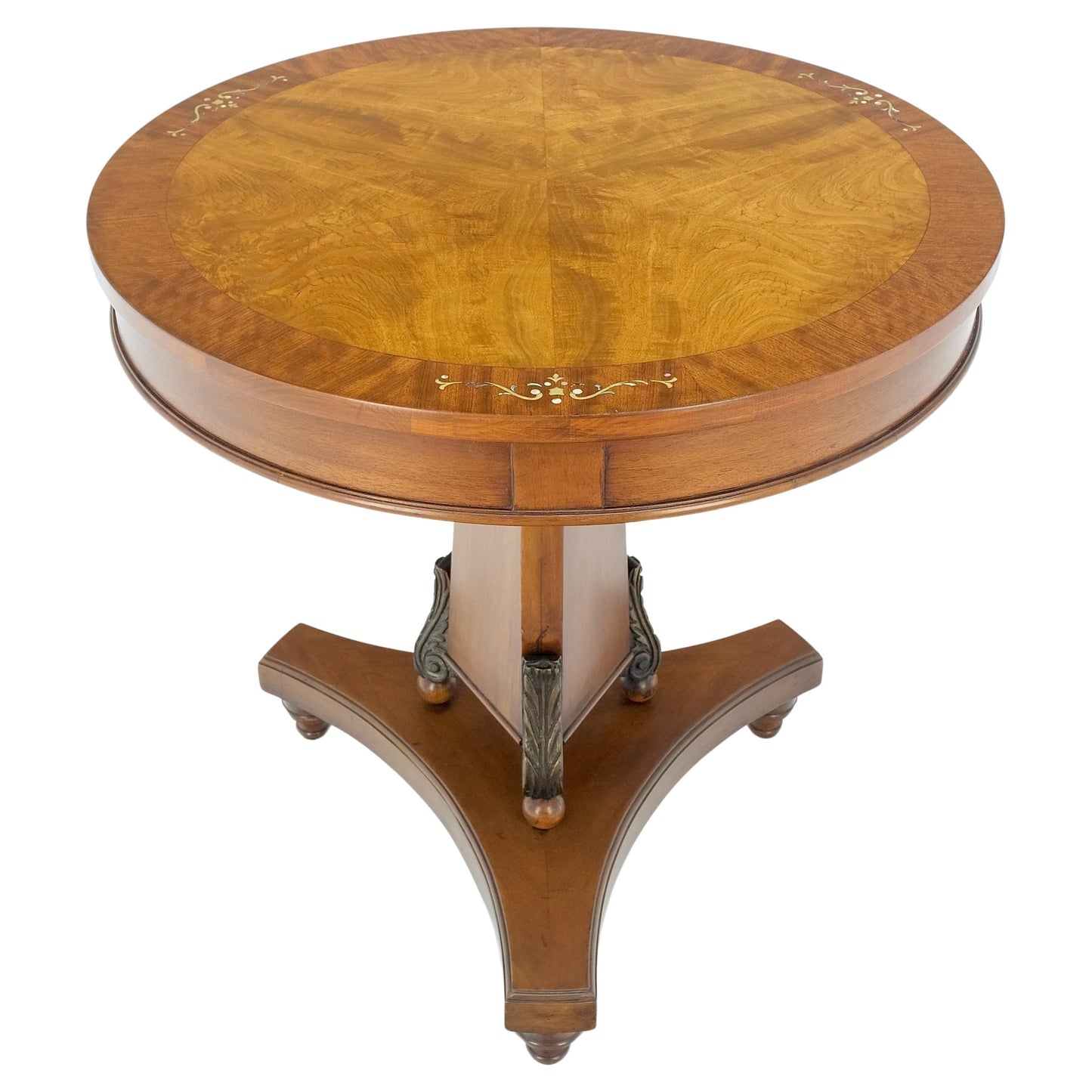 EstablishedLines Deco Banded Mahogany Mother of Pearl Inlay Round Lamp Center Gueridon Table MINT