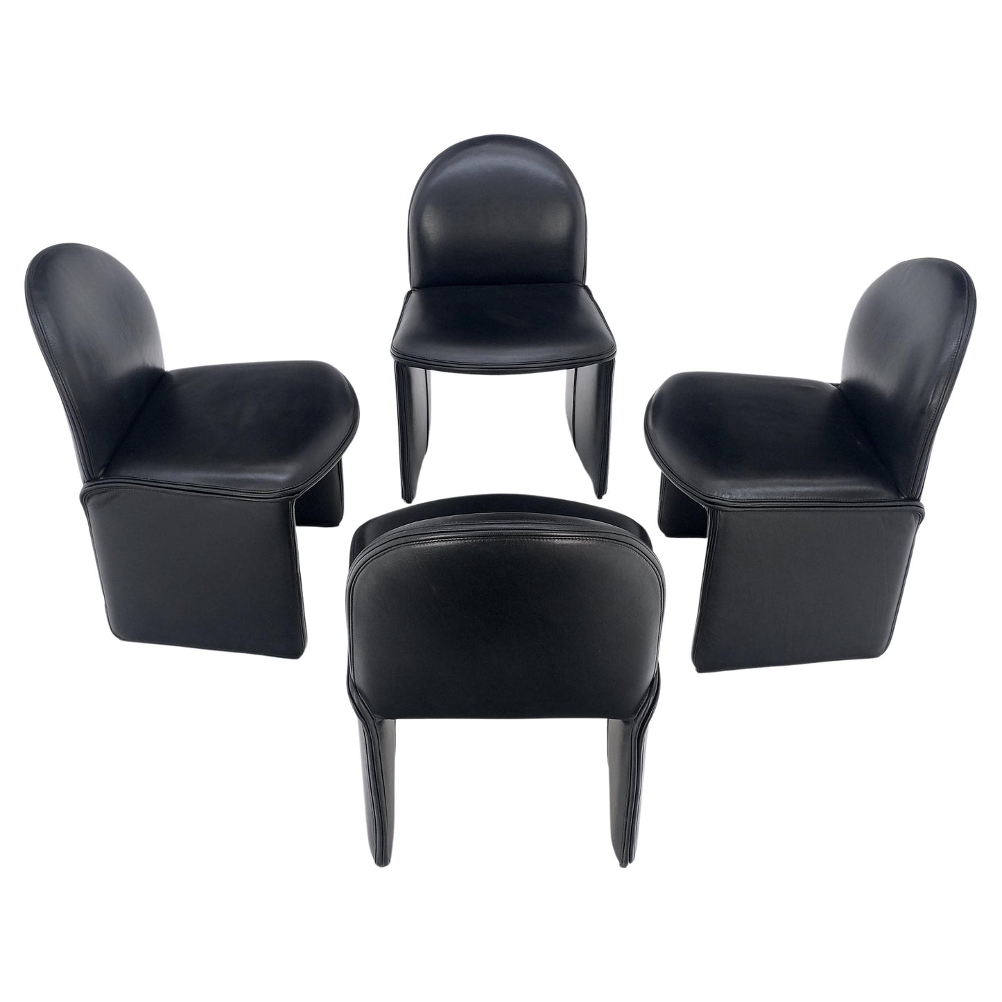 EstablishedLines Set 4 Italian Mid Century Modern Black Leather Dining Chairs Bellini Style MINT!