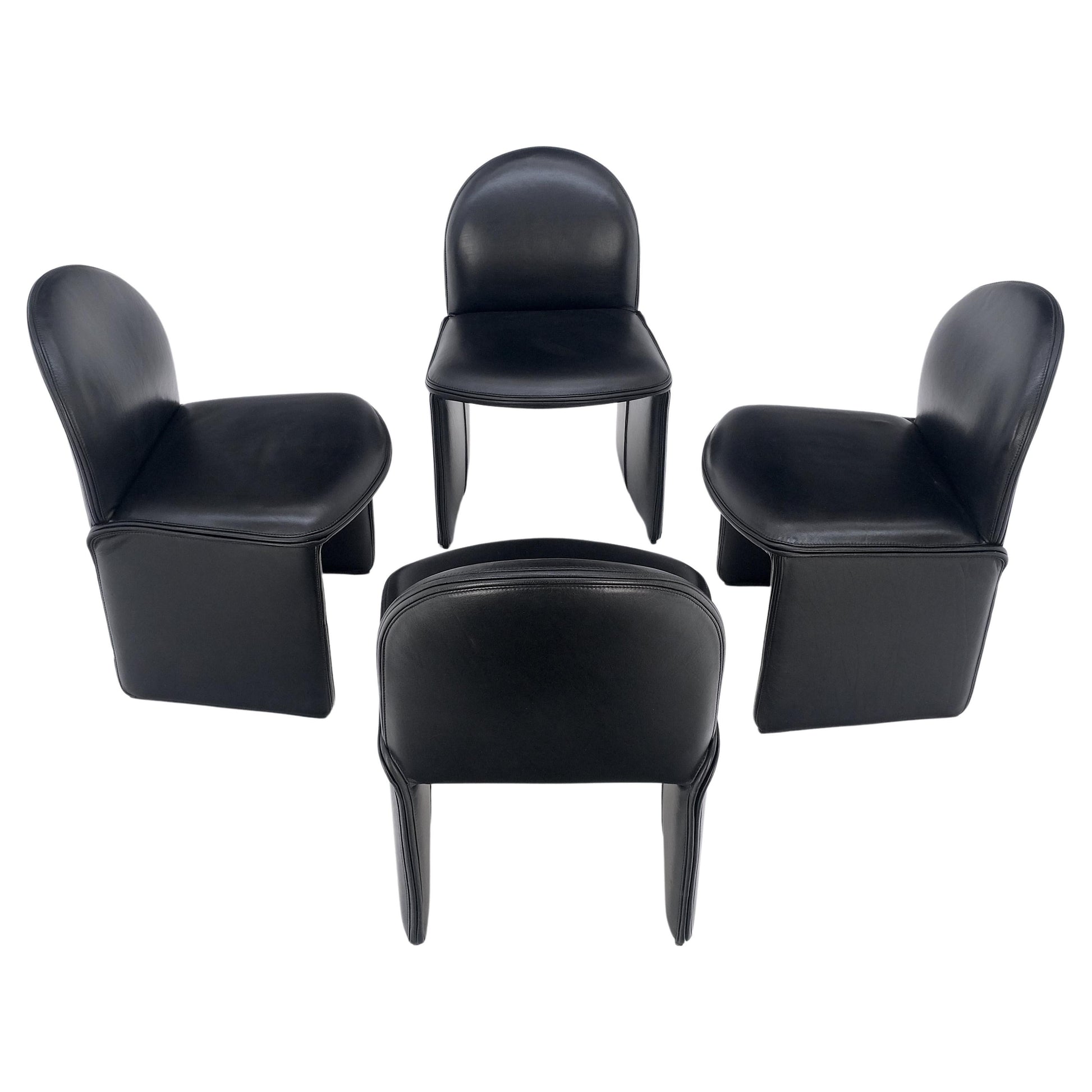 EstablishedLines Set 4 Italian Mid Century Modern Black Leather Dining Chairs Bellini Style MINT!