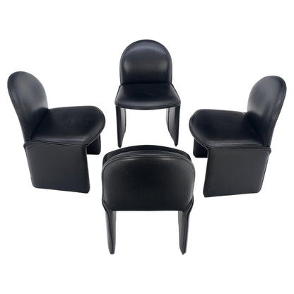 EstablishedLines Set 4 Italian Mid Century Modern Black Leather Dining Chairs Bellini Style MINT!
