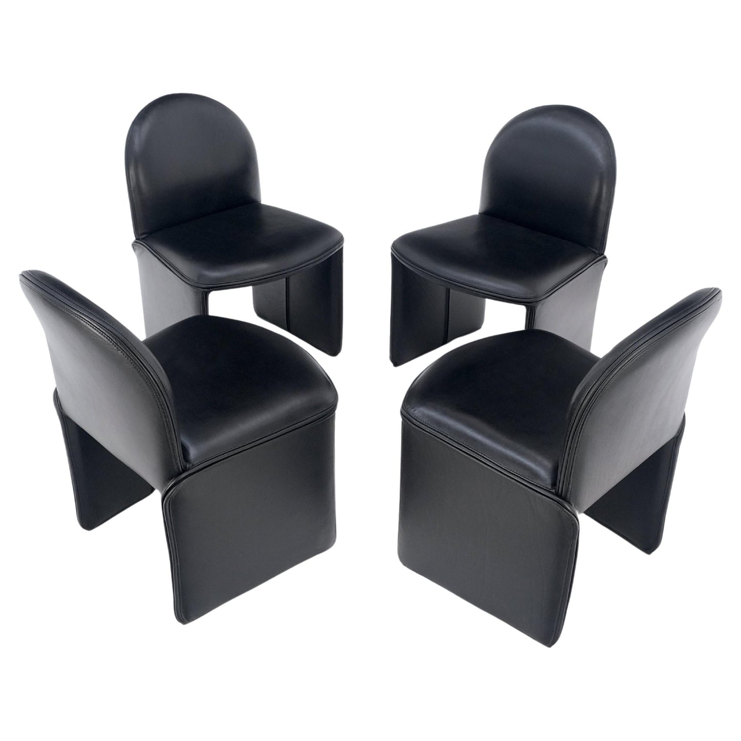 EstablishedLines Set 4 Italian Mid Century Modern Black Leather Dining Chairs Bellini Style MINT!