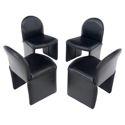 EstablishedLines Set 4 Italian Mid Century Modern Black Leather Dining Chairs Bellini Style MINT!