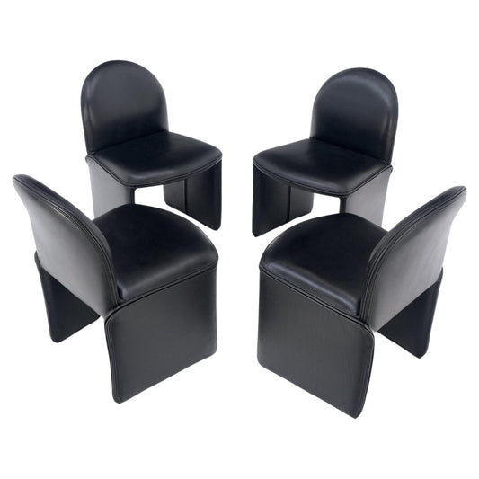 Set 4 Italian Mid Century Modern Black Leather Dining Chairs Bellini Style MINT!