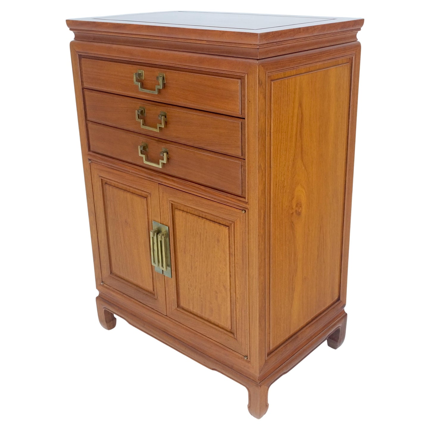 EstablishedLines Solid Teak Brass Bracket Shape Heavy Drop Pulls Lift Top Two Doors Silver Chest