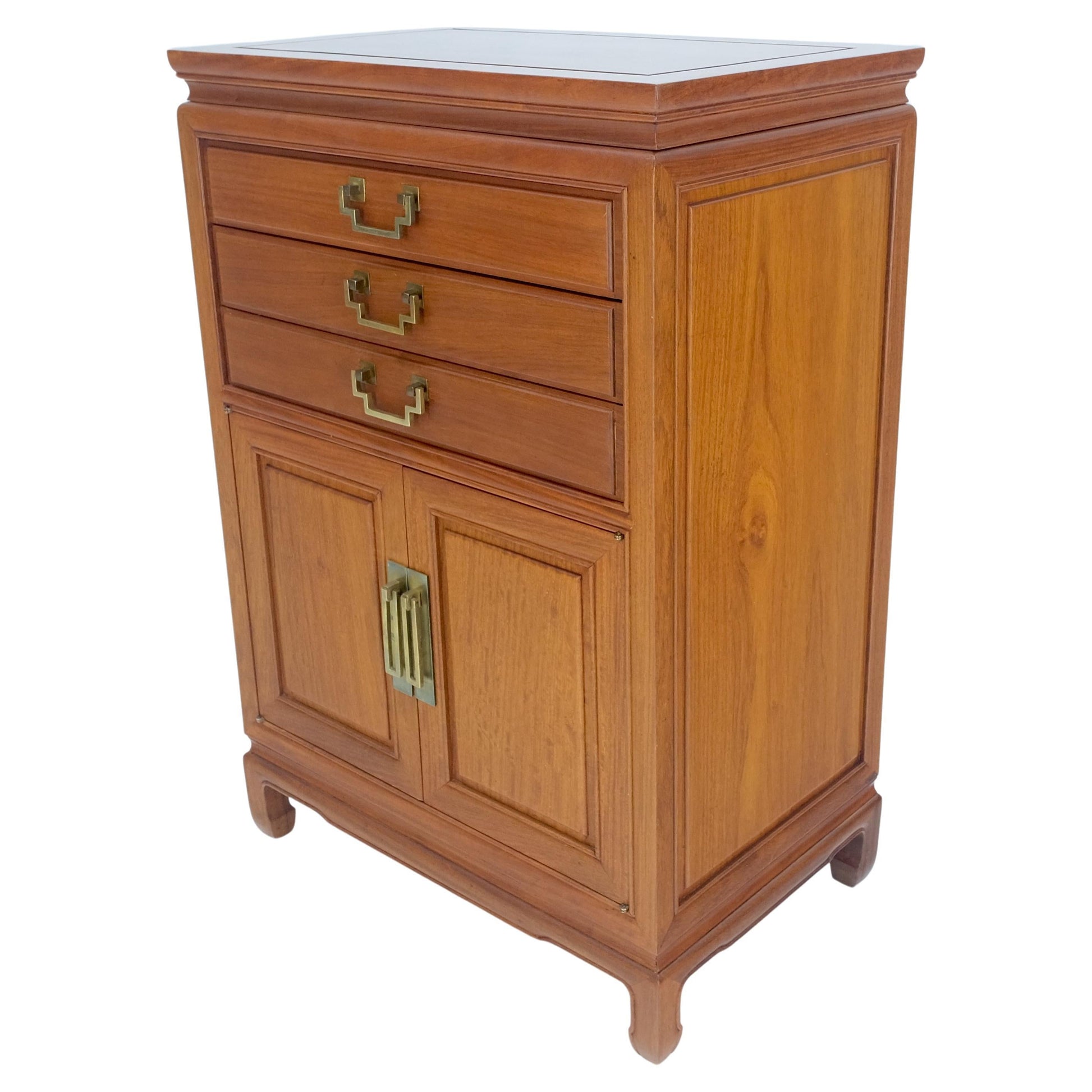EstablishedLines Solid Teak Brass Bracket Shape Heavy Drop Pulls Lift Top Two Doors Silver Chest