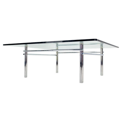 EstablishedLines Solid Chrome Base Heavy Steel Bars  Square Glass Top Coffee Center Table MINT!