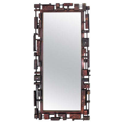 Rectangle Mid Century Modern Cityscape Brutalist Style Frame Wall Mirror MINT!