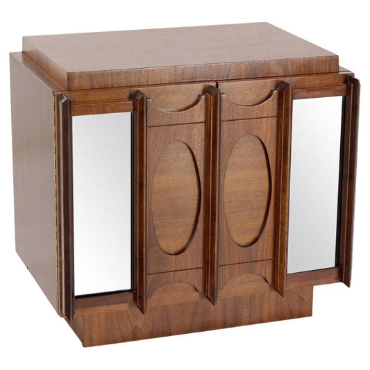 Mid Century Modern Oiled Walnut Brutalist  Night Stand End Table Double Door