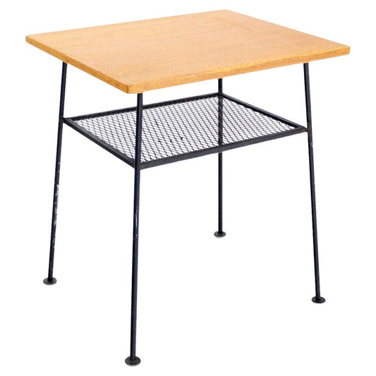 EstablishedLines Mid Century Modern Mesh Shelf Wire Legs Side or End Lamp Occasional Table Stand