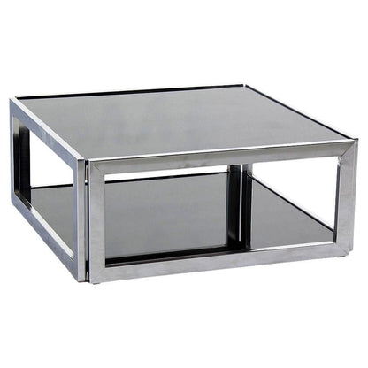 EstablishedLines Sharp Square 2 Tier Modern Chrome Base Smoked Glass Coffee Table w/ Shelf MINT
