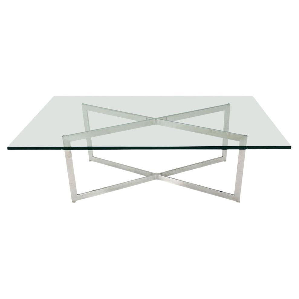 EstablishedLines Mid Century Modern Stainless Chrome X-Base Coffee Table with Glass Top