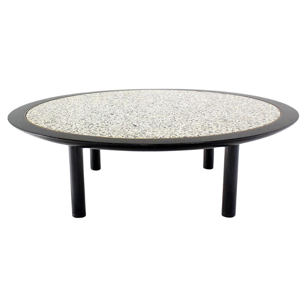 EstablishedLines Mid Century Modern 48 Inches Round Granite Top Black Lacquer  Coffee Table Baker