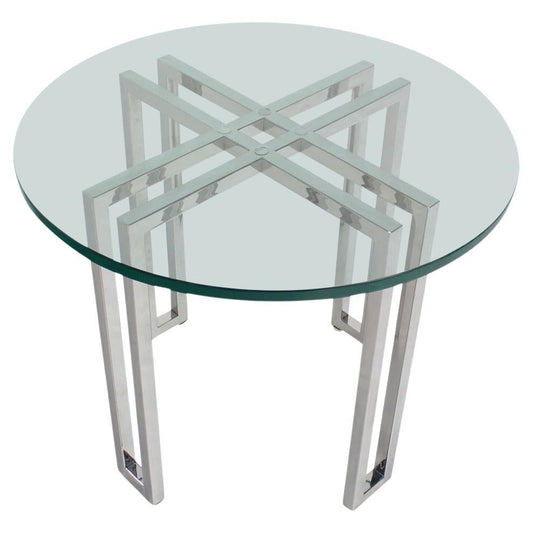 EstablishedLines Mid Century Modern Round Chrome Base Glass Top Side End Center Lamp Table Stand
