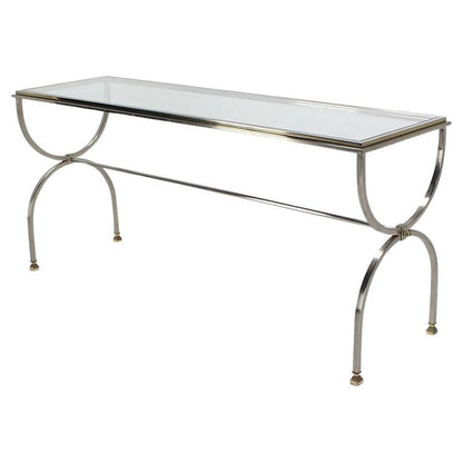 EstablishedLines Chrome Brass U Shape Base Glass Top Long Rectangle Console Sofa Table MINT!