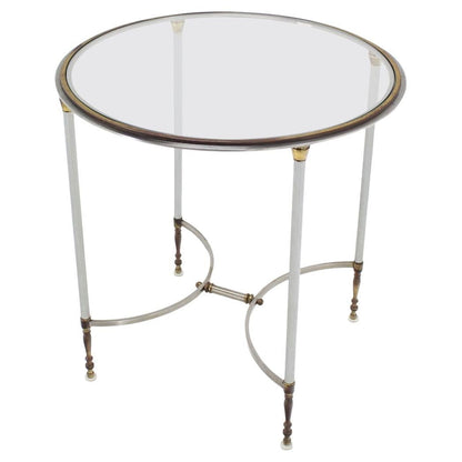 Mid Century Modern Brass & Chrome Gueridon Round Side End Lamp Table Stand MINT!