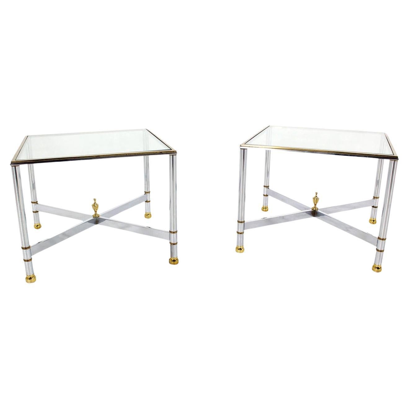 EstablishedLines Pair Mid Century Modern Square Chrome  X Base End  Side Coffee Tables Stands