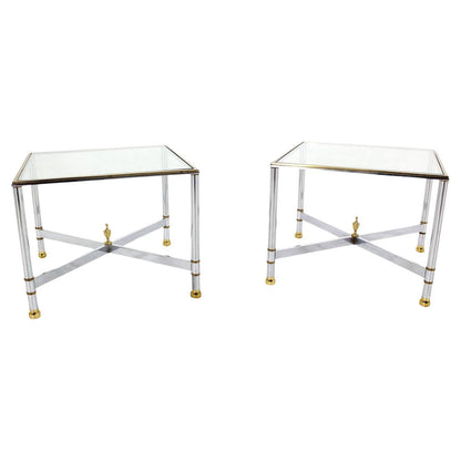 EstablishedLines Pair Mid Century Modern Square Chrome  X Base End  Side Coffee Tables Stands