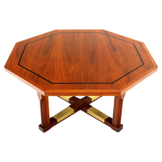 EstablishedLines Mid Century Modern Walnut X Base Inlayed Octagon Shape Coffee Table MINT!