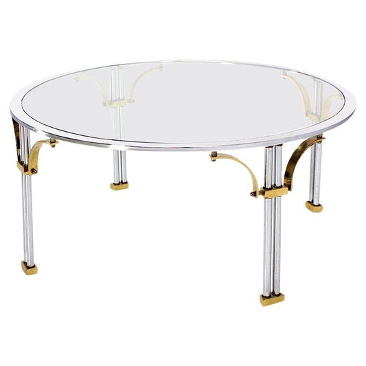 EstablishedLines Italian Mid Century Modern Chrome Brass Glass Top Round Coffee Table MINT!