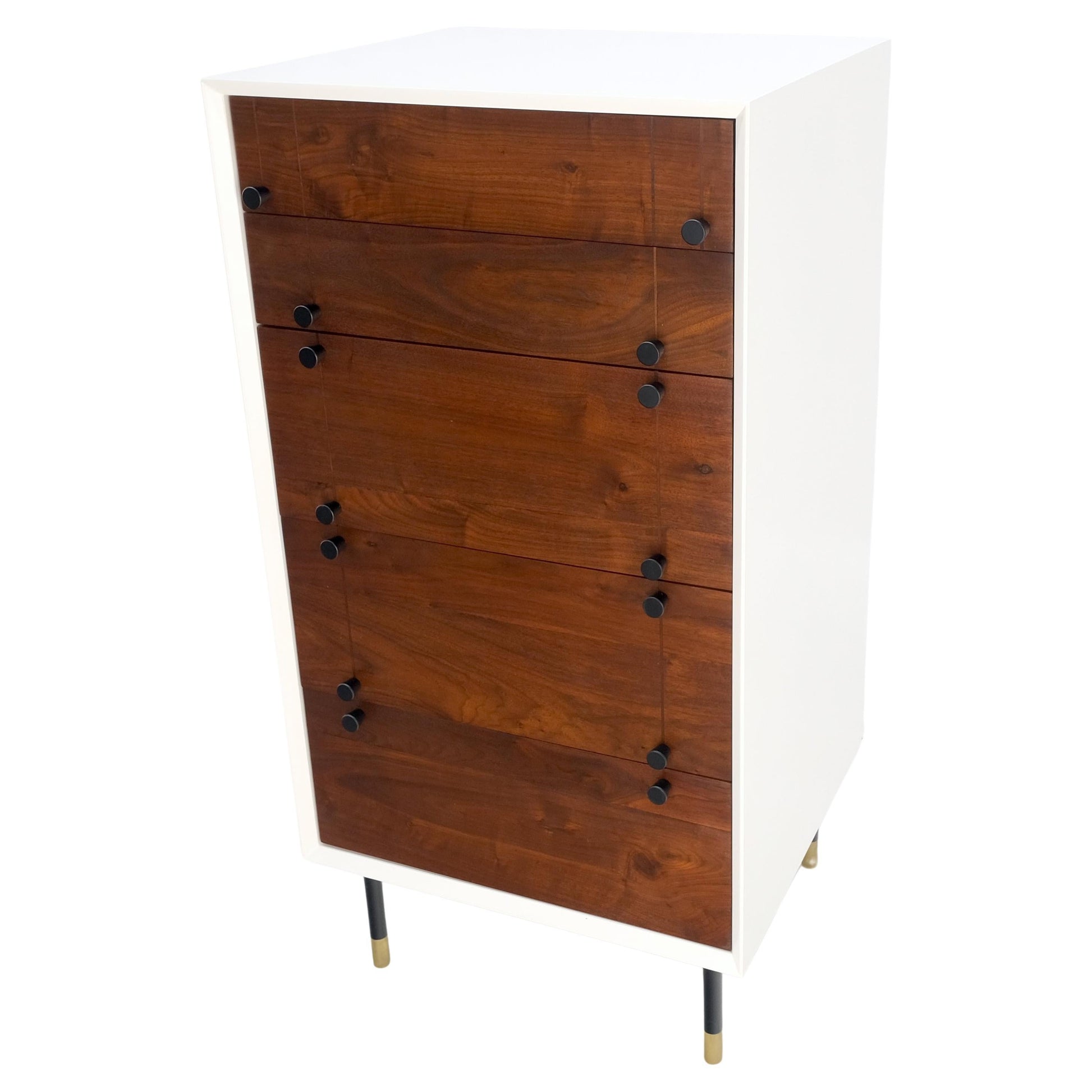 Two Tone 47" Tall White Bedroom Dresser 5 Walnut Drawers