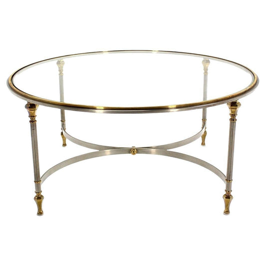 EstablishedLines Italian Mid Century Modern Round Chrome Brass Glass Top Center Coffee Table MINT