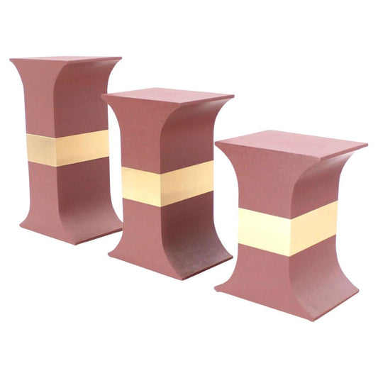 EstablishedLines Grasscloth Wrapped Three Mid Century Modern Pink Lacquer Brass Trim Pedestals