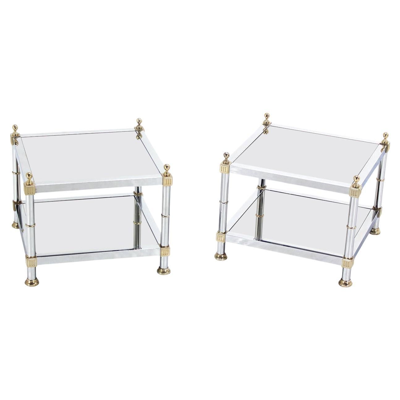 EstablishedLines Pair of Chrome Brass and Smoked Glass Square End or Side Lamp Tables Stands Mint