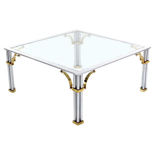 EstablishedLines Italian Mid Century Modern Brass Chrome Glass Top Square Coffee Table MINT