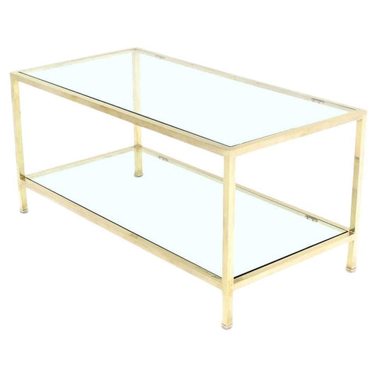 EstablishedLines Mid Century Modern Solid Polished Brass  Square Tube Rectangular Coffee Table