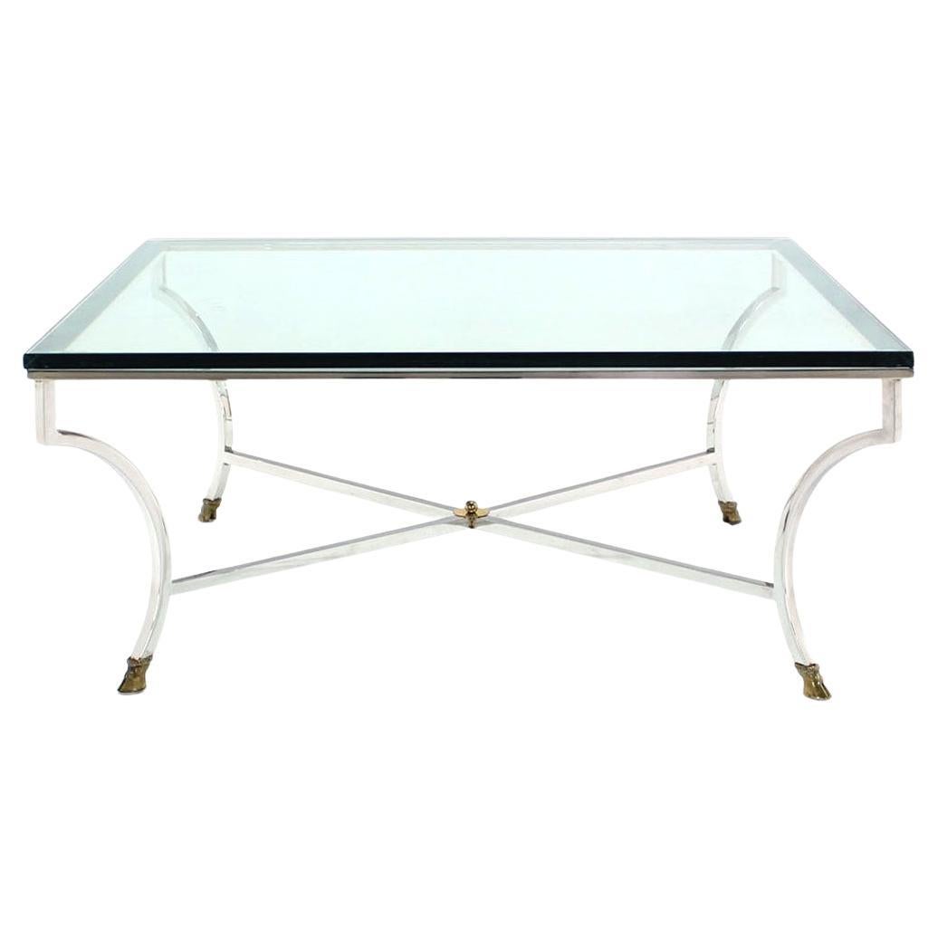 EstablishedLines Italian 3/4" Glass Top Square Coffee Table Chrome Brass Hoof Feet Base MINT!