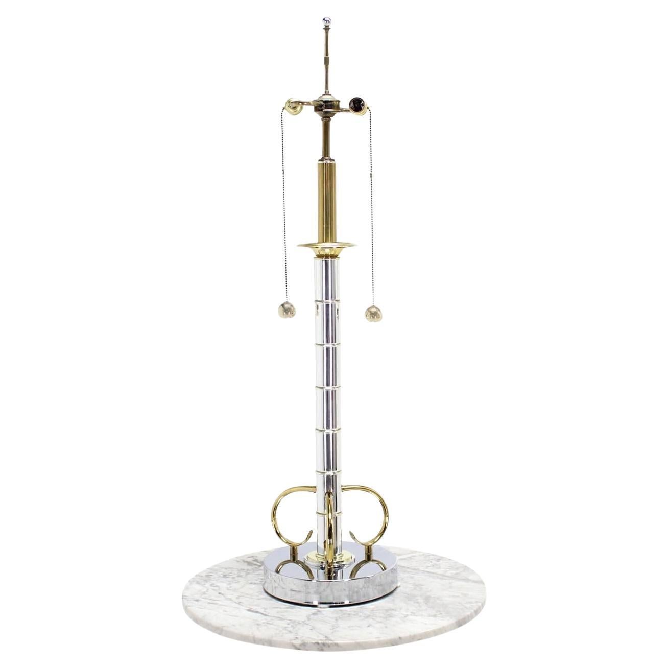 EstablishedLines Faux Bamboo 43" Tall Oversized Chrome and Brass Table Lamp MINT!