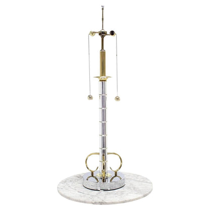 EstablishedLines Faux Bamboo 43" Tall Oversized Chrome and Brass Table Lamp MINT!