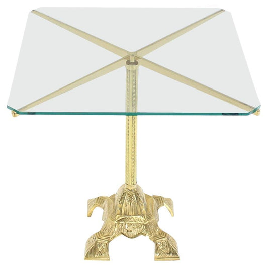 EstablishedLines Square Cast Brass X Shape Base Glass Top Side End Center Lamp Table Stand MINT