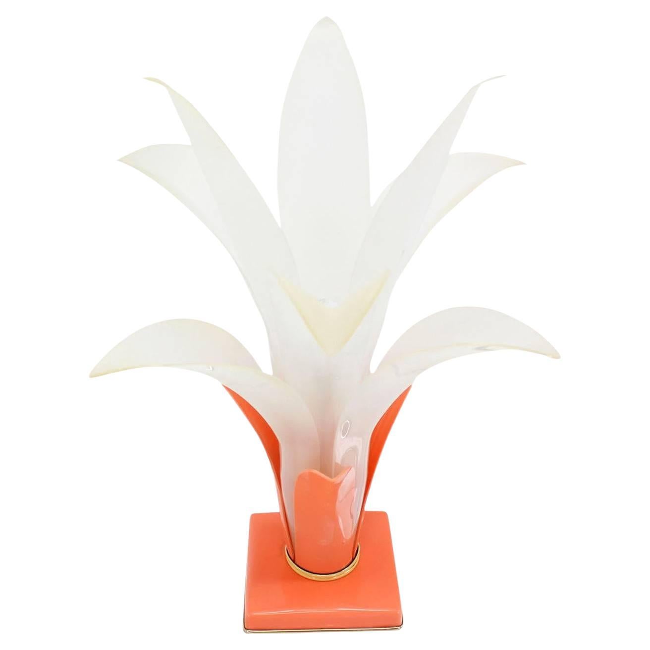 EstablishedLines 1970s Mid Century Molded Bent White Acrylic Lotus Petal Flower Table Lamp MINT!