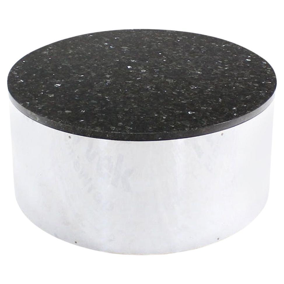 EstablishedLines Mid Century Modern Round Chrome 30" Cylinder Base Granite Top Coffee Table MINT