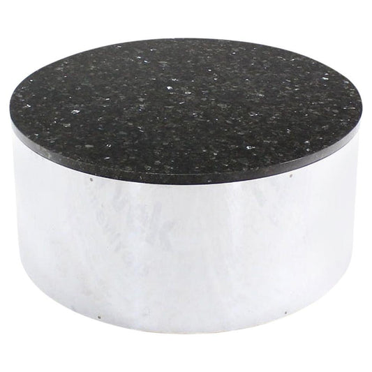 EstablishedLines Mid Century Modern Round Chrome 30" Cylinder Base Granite Top Coffee Table MINT