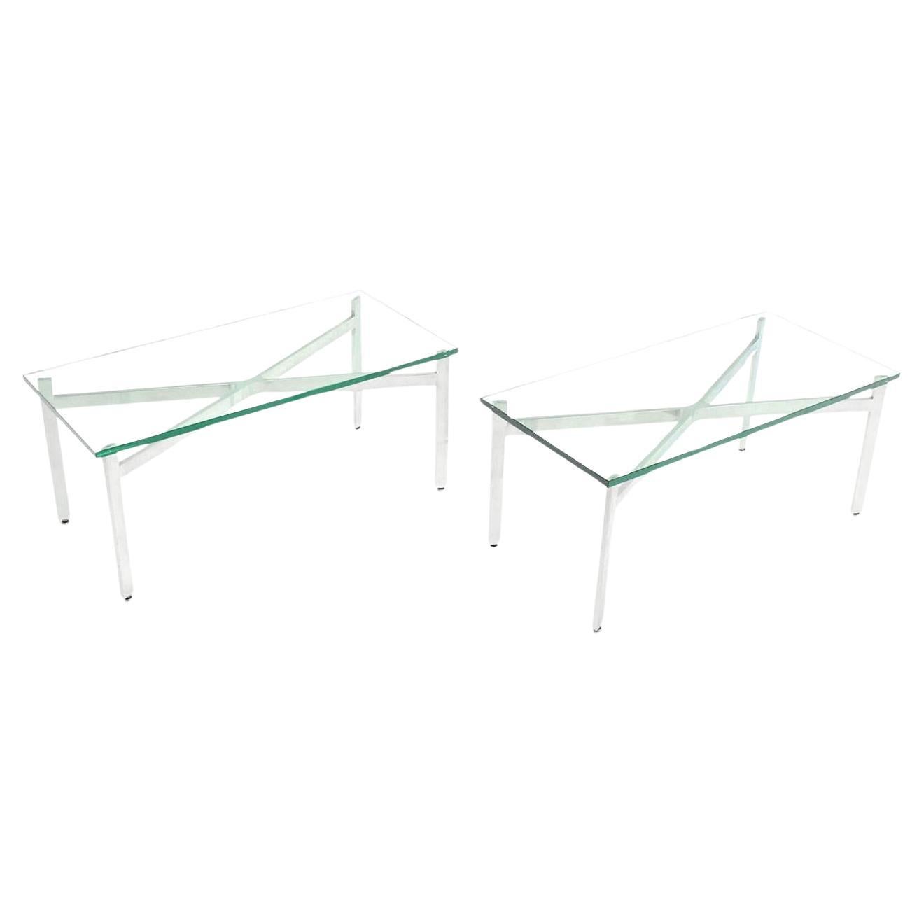 EstablishedLines Pair of Rectangular Crome X Base 3/4" Glass Tops Coffee Side End Tables Stands