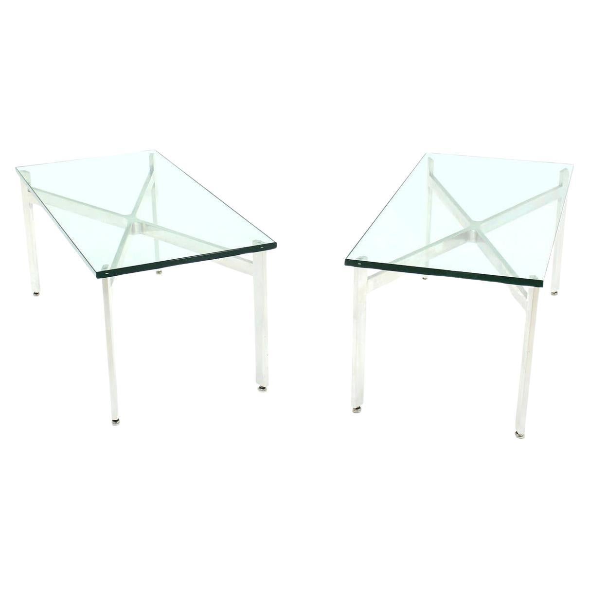 EstablishedLines Pair of Rectangular Crome X Base 3/4" Glass Tops Coffee Side End Tables Stands