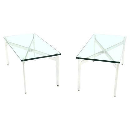 EstablishedLines Pair of Rectangular Crome X Base 3/4" Glass Tops Coffee Side End Tables Stands