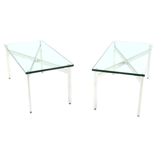 EstablishedLines Pair of Rectangular Crome X Base 3/4" Glass Tops Coffee Side End Tables Stands