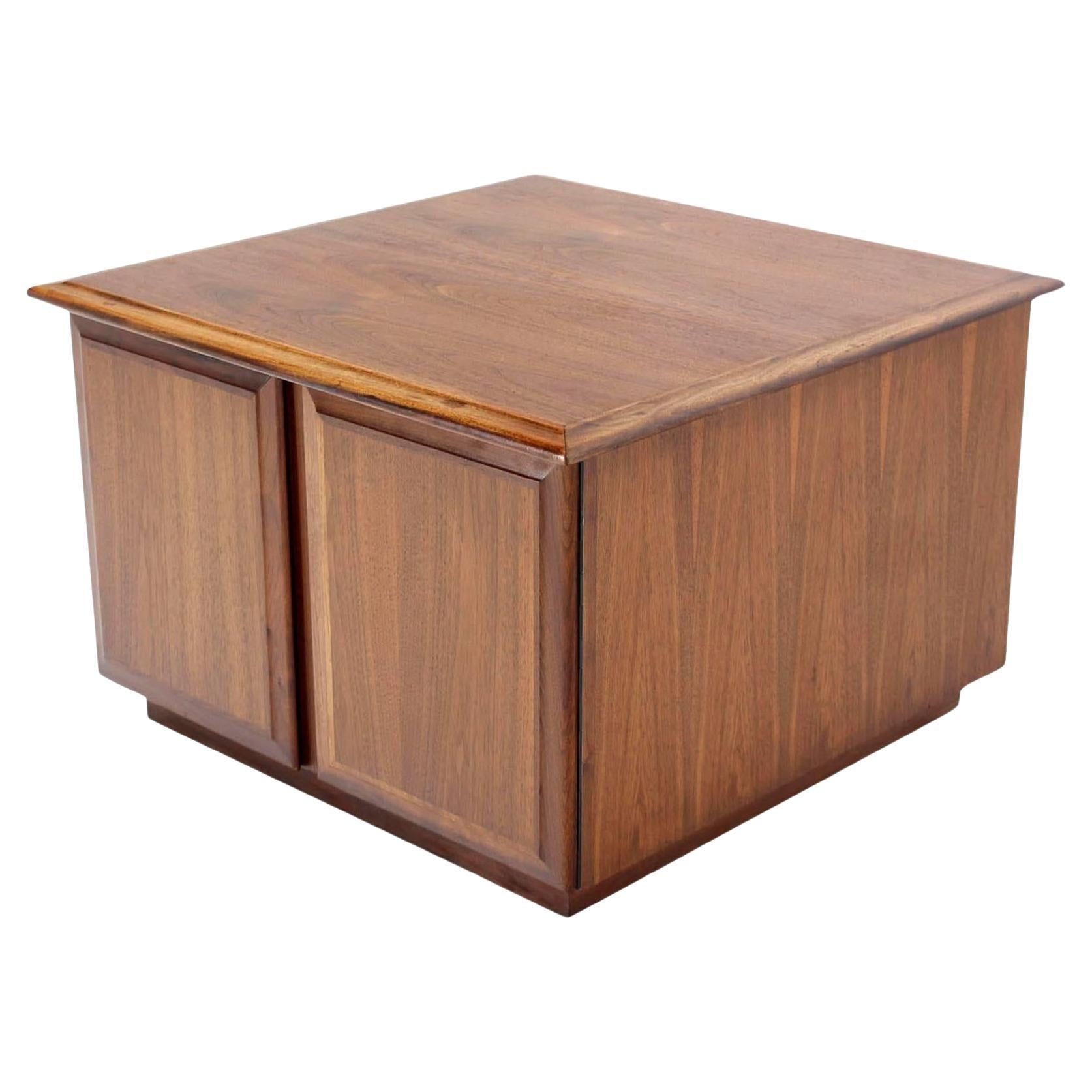 EstablishedLines Mid Century Modern Double Door Cabinet Cube Shape Walnut End Side Lamp Table