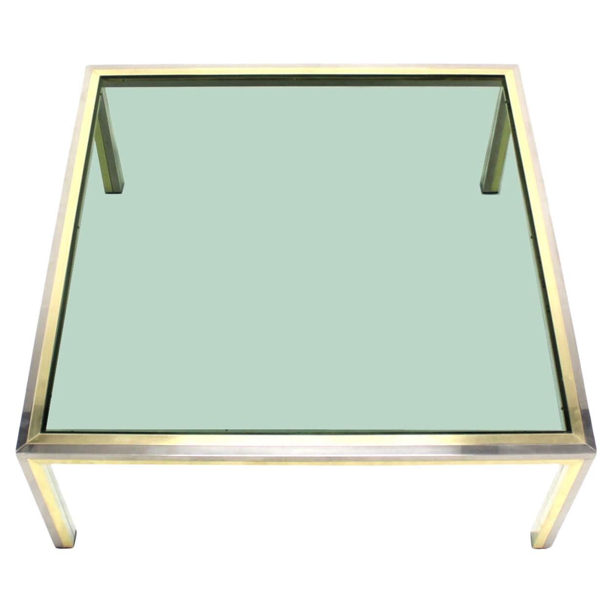 EstablishedLines Large 39" Square Brass Chrome Tinted Glass Top Coffee Center Table Romeo Rega