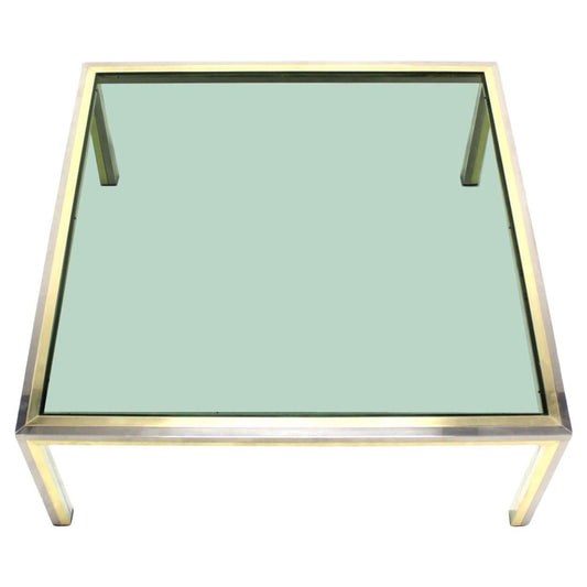 EstablishedLines Large 39" Square Brass Chrome Tinted Glass Top Coffee Center Table Romeo Rega