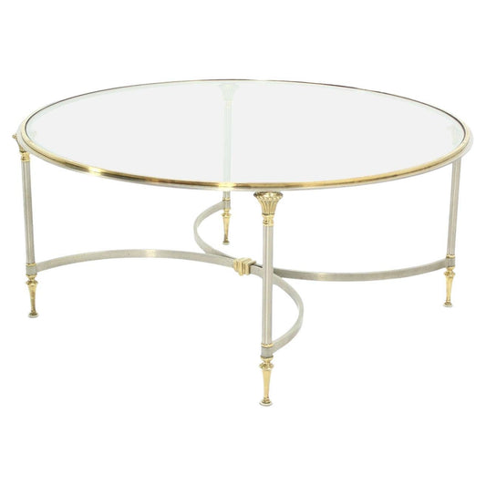 EstablishedLines Mid Century Italian Modern Round Glass Top Brass Chrome/Pewter Coffee Table MINT