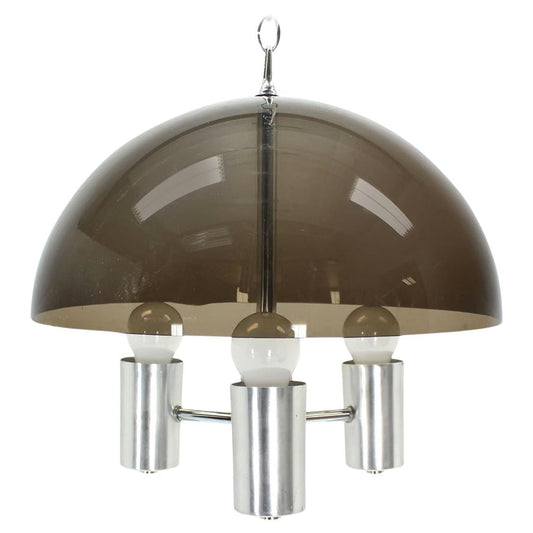 EstablishedLines Smoked Lucite Dome Shape Shade Chrome Mid Century Modern 3 Bulb  Light Fixture