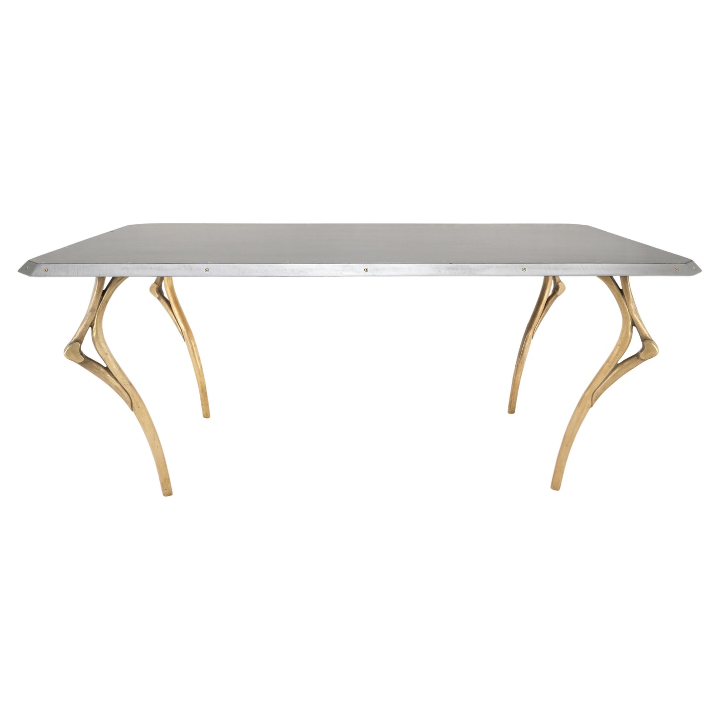 EstablishedLines Steam Punk Heavy Solid Bronze Leg Forged Steel Beveled Edge Top Dining Table